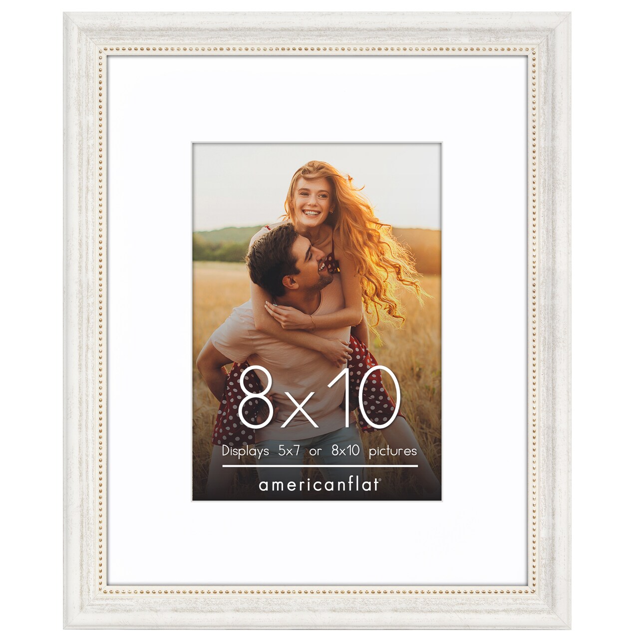 Americanflat Vintage Frames - Picture Frame with Beaded Accents - Use with Included Mat - Distressed Finish